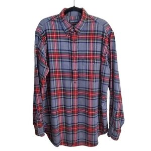 Land's End Gray Classic Plaid Thick Cotton Flannel Shirt Size L